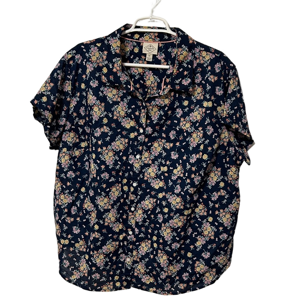 🎬St. John's Bay Navy Floral Button Down Shirt size 2X GUC